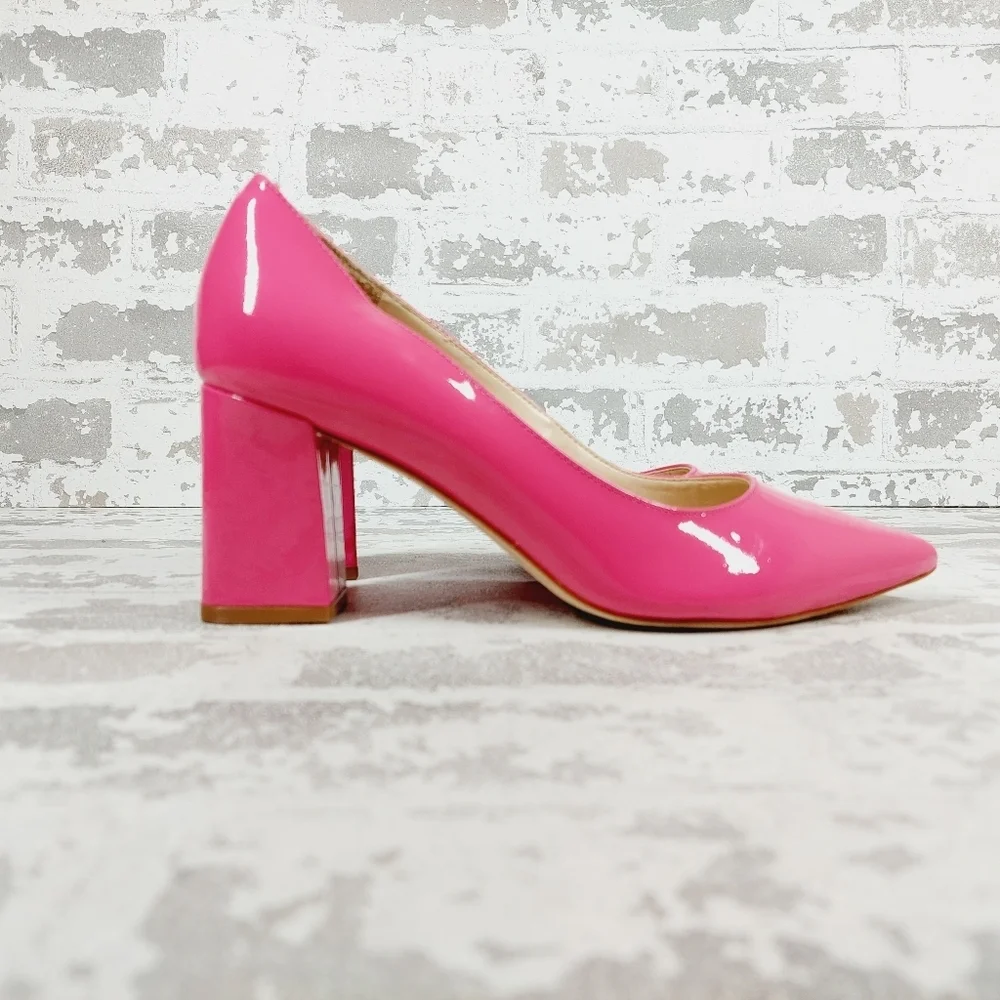 NEW Marc Fisher Zala Pink Patent Leather Block Heel Pointed Toe Heels W619 - Picture 5 of 14